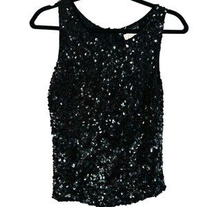 Le Lis Blanc Black Sequin Sleeveless Tank Womens L 100% Viscose Vintage Evening
